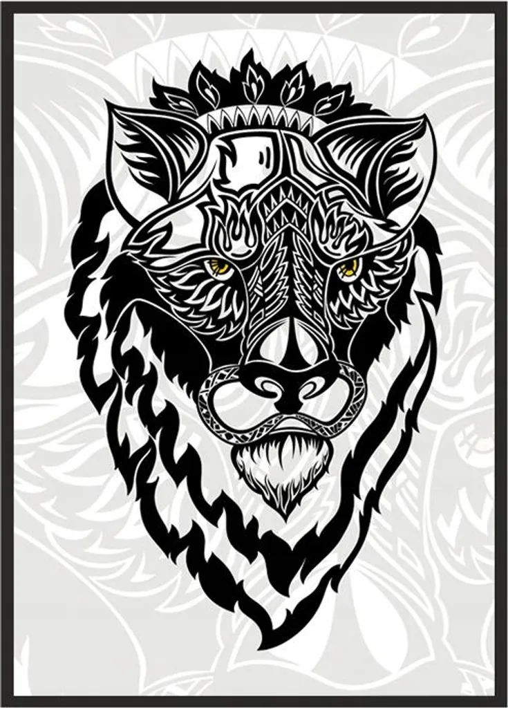 Habillez vos Murs Vides : Poster Lion Tribal P591 Encadré 73x53cm Design