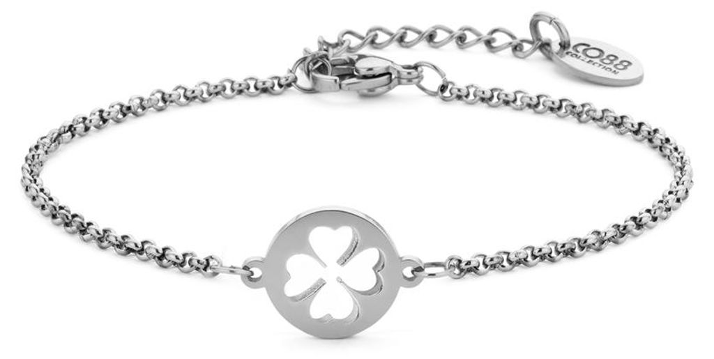 CO88 Collection Inspirational 8CB-90398 Stahlarmband mit Anhänger – Kleeblatt 10 mm – Länge 16,5 + 3 cm – Silberfarben