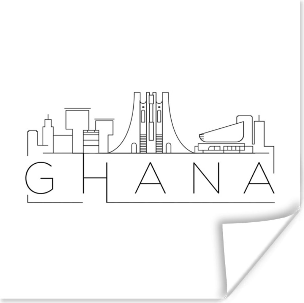 MuchoWow Poster Skyline "Ghana" weiß 75x75 cm - Wand Dekoration