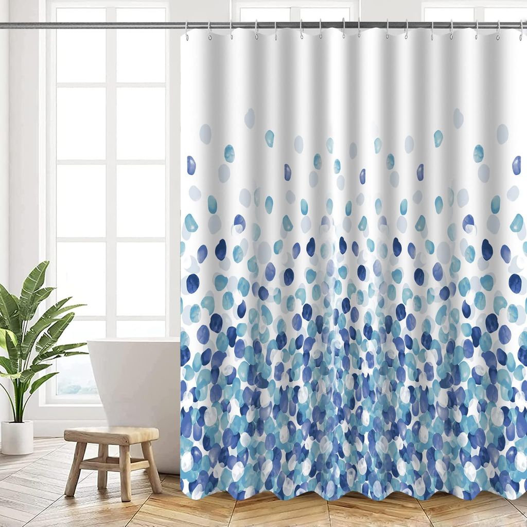 Duschvorhang aus Polyester, 180 x 200 cm, waschbar, mit Ösen und 12 Duschringen, beschwertem Saum, schnelltrocknend, blaues Blasenmuster