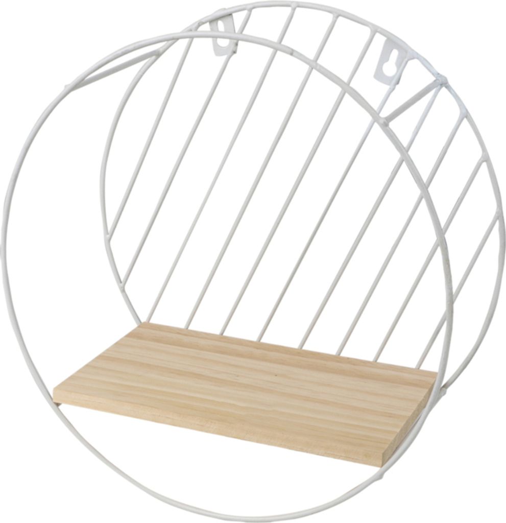 Wandregal rund 29 x 13cm, Metall, Holz, weiß