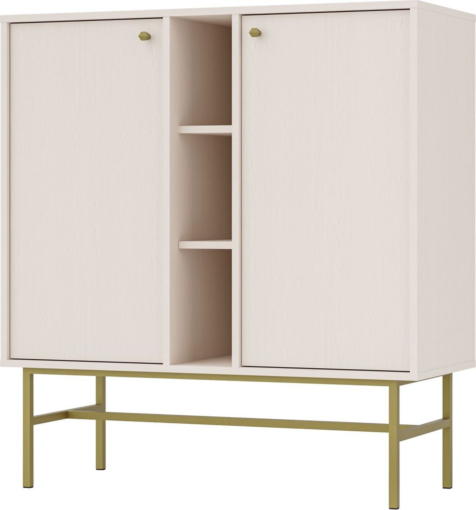 Masseno Kommode TORINO 100 cm Sideboard mit 2 Türen für Wohnzimmer Schlafzimmer Modern 100x41x108 cm Beige / Beige