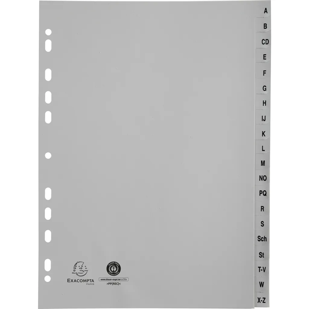Intercalaires Gris A-Z Exacompta 1720B en PP Recyclé 20 Touches Format A4