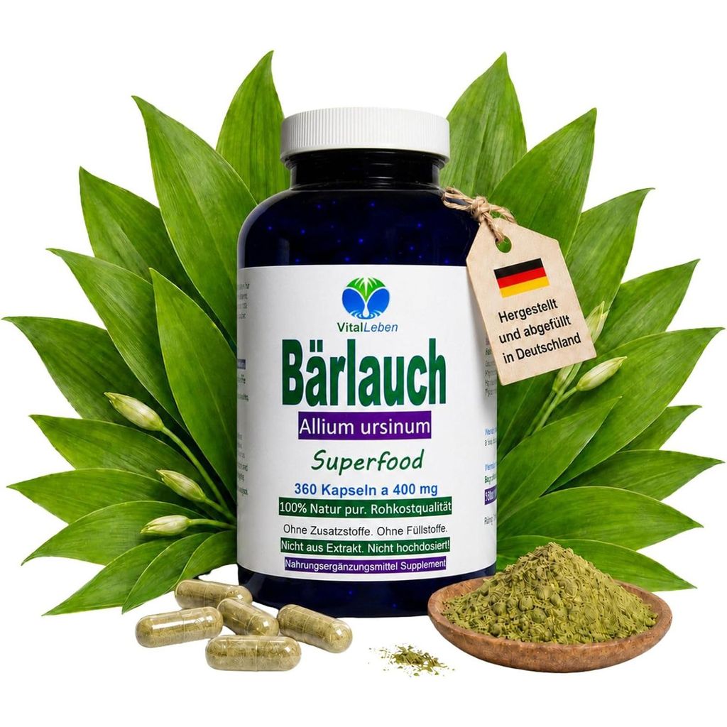 Bärlauch 360 Kapseln Wildwuchs Frischblatt Bärlauch wilder Knoblauch. Natürliche Schwefelquelle, geruchlos, ohne Aufstoßen. Natur pur.