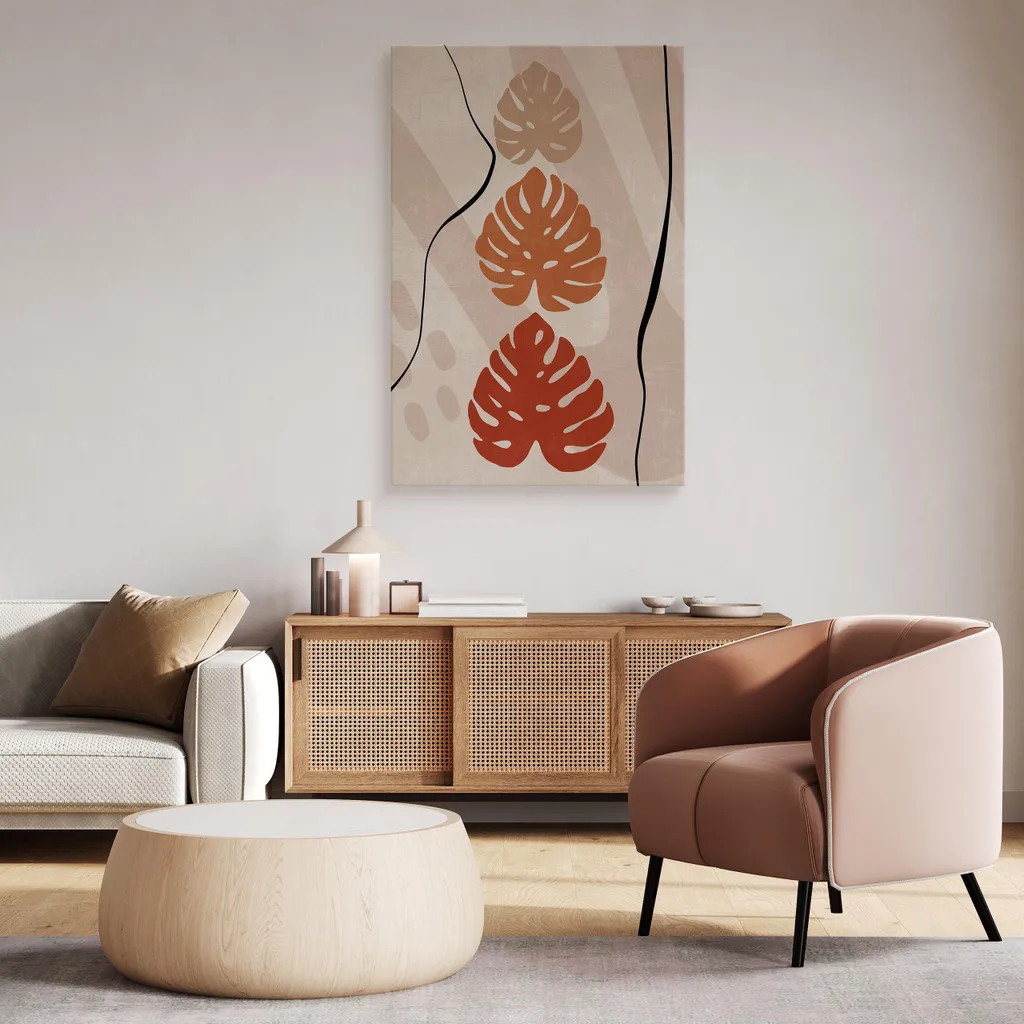 Muralo su tela MONSTERA LEAVES piante astrazione stile boho l. 80cm x h. 120cm - 6