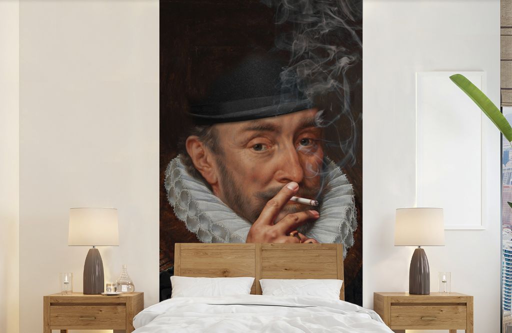 MuchoWow Fototapete für Wohnzimmer oder Schlafzimmer Wandtapete Vinyl Motivtapete Wilhelm von Oranien - Zigarette - Rauchen - 120x240 cm - Hinte...