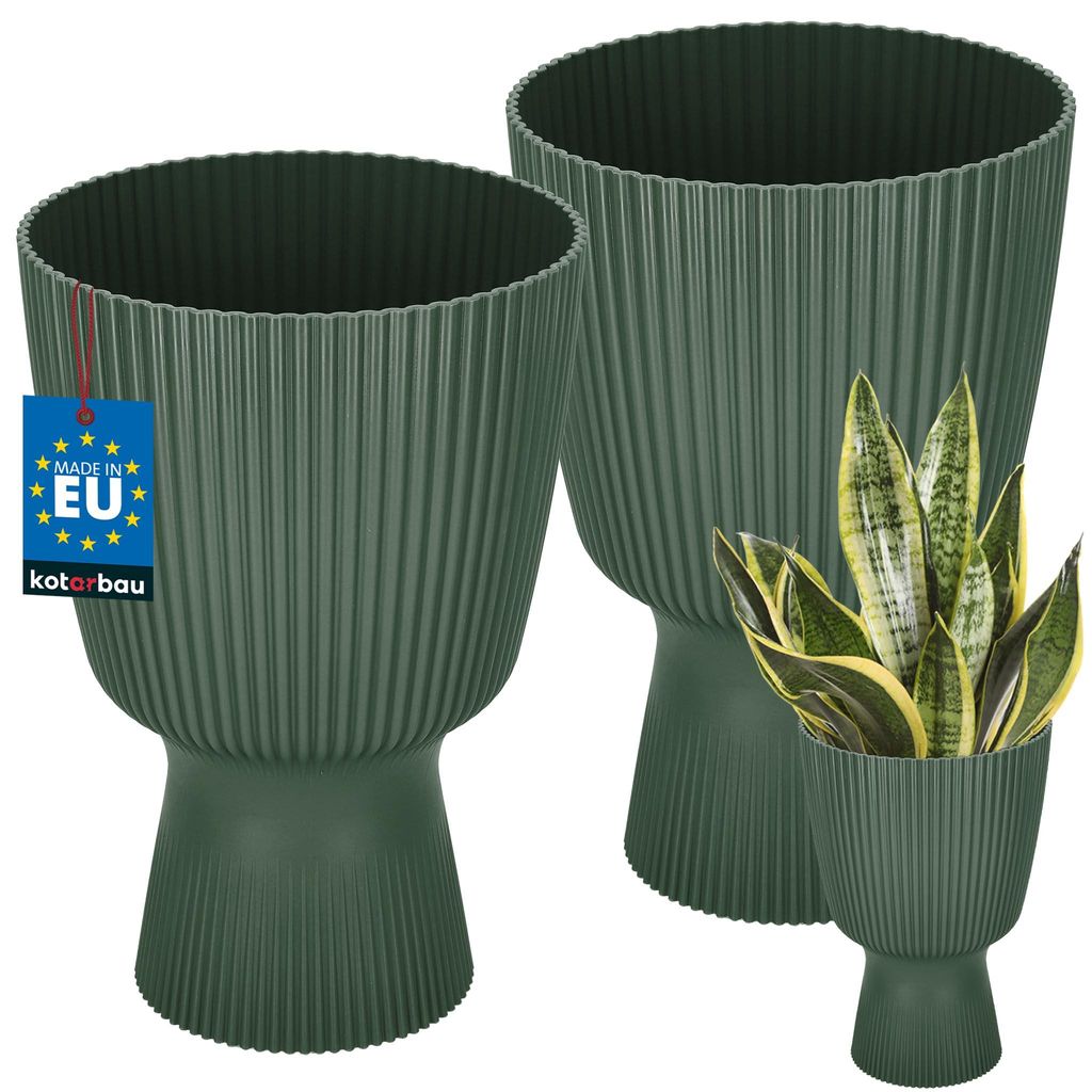 KOTARBAU 2er Set Blumentopf 18cm Orchideentopf Übertopf für Zimmerpflanzen Pflanzentopf mit Sockel Geriffelt Kelchform Kunststoff Pflanzkü...