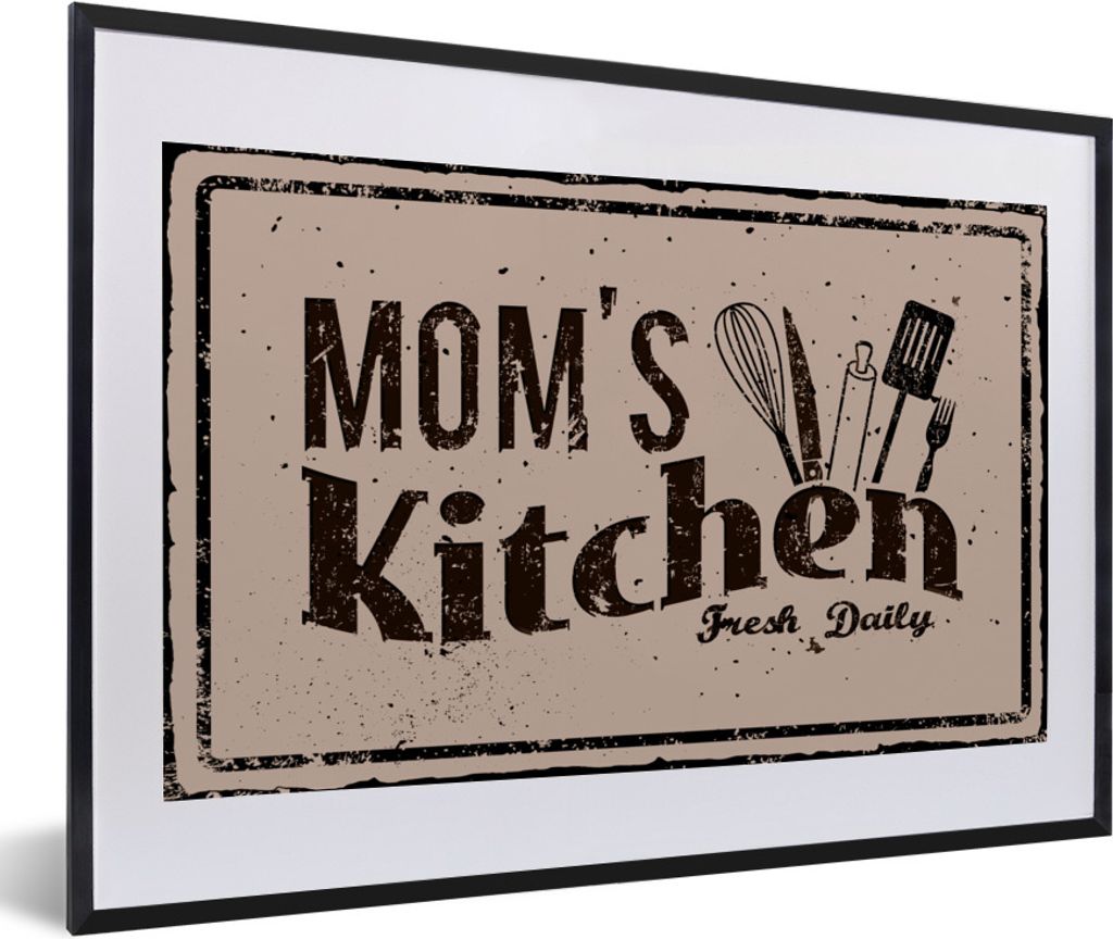 MuchoWow Gerahmtes Poster Küche - Mama - Retro 60x40 cm - Poster mit Schwarzem Bilderrahmen Wandposter Rahmen Foto Bilder - Schlafzimmer - Plaka...