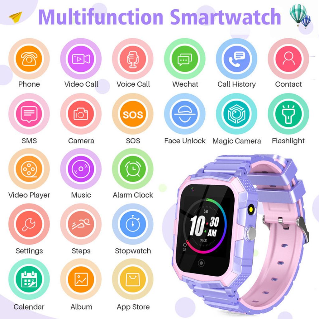(Lila) T32 4G Smartwatch für Kinder, Telefonuhr mit Kamera, Produktbild 9