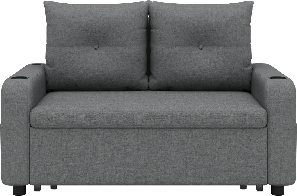 Canapé-lit Double Gris avec Coussin de Support et Porte-gobelet Intégré - 8