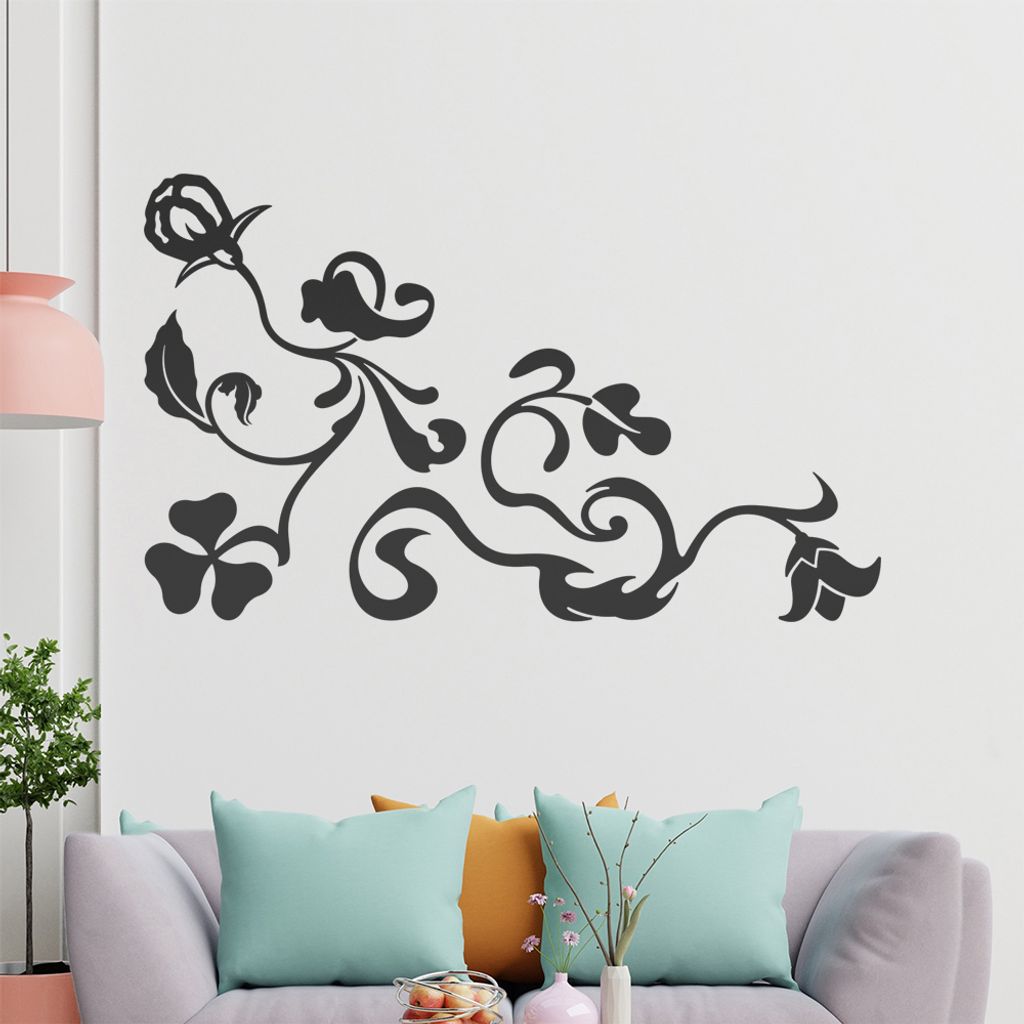 Eckeornament -Blüten - Klee Wandtattoo in 6 Größen - Wandaufkleber Wall Sticker - Dekoration, Küche, Wohnzimmer, Schlafzimmer, Badezimmer