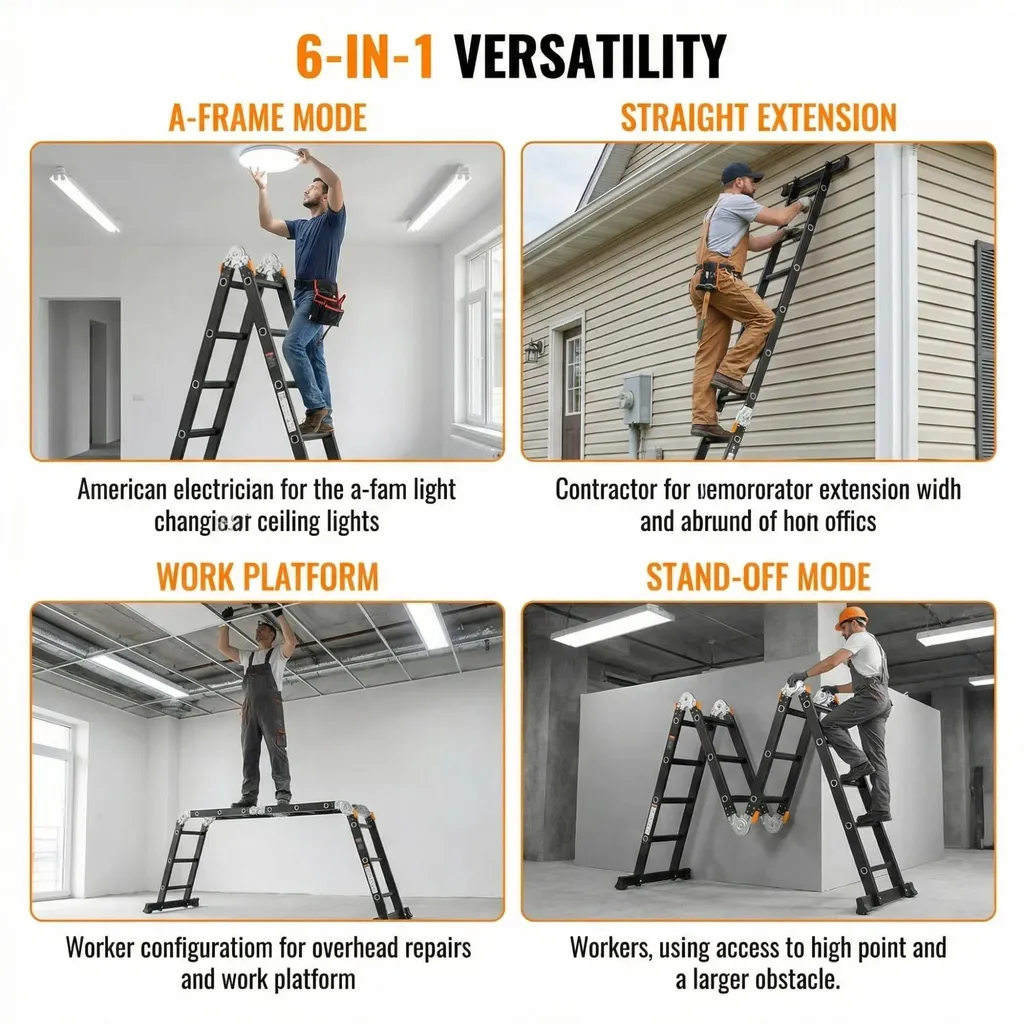 Échelle Articulée Multifonction 4x3 - 350cm - Aluminium Noir - 150kg - 5