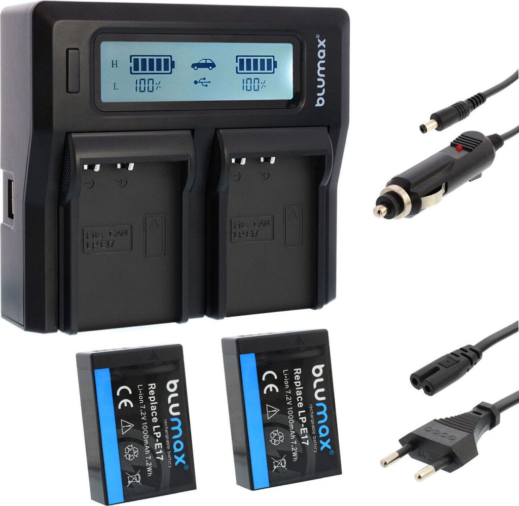 2x Akku + Lader für Canon LP-E17 EOS RP M3 M6 750D 760D R8 R10 R50 1000 mAh