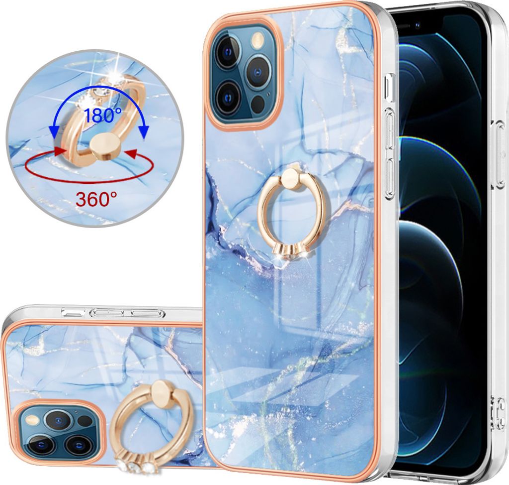 iPhone 12 Pro Max Hülle, Muster TPU Silikon Stoßdämpfer Bumper Schutzhülle mit Ring Ständer für iPhone 12 Pro Max Blau