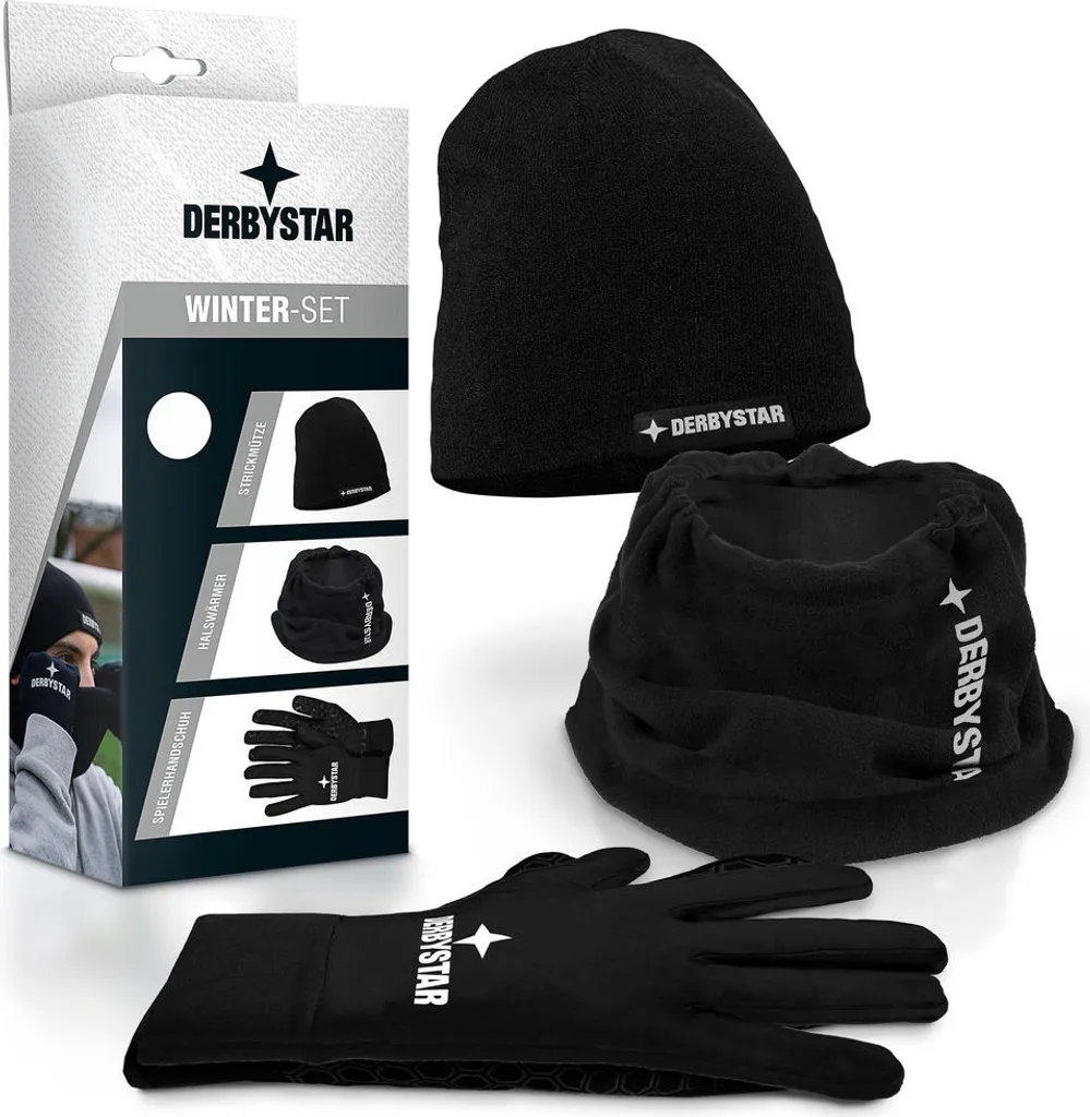Set Hiver Polaire Douce Derbystar Bonnet et Gants Anti-Froid Noir T8