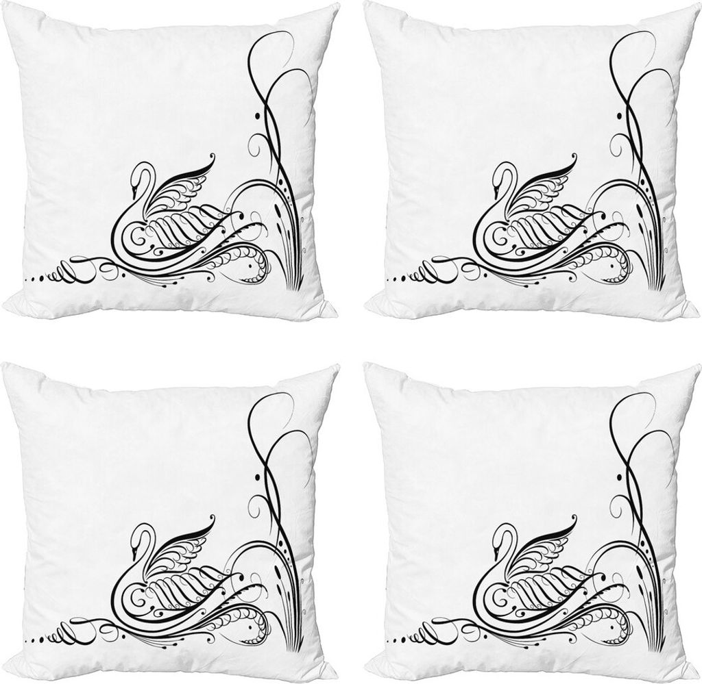 ABAKUHAUS Schwan Kissenbezug Set (4 Stück), Black Swan in Fluss, Moderner Doppelseitiger Digitaldruck, 50 cm x 50 cm, Weiß schwarz