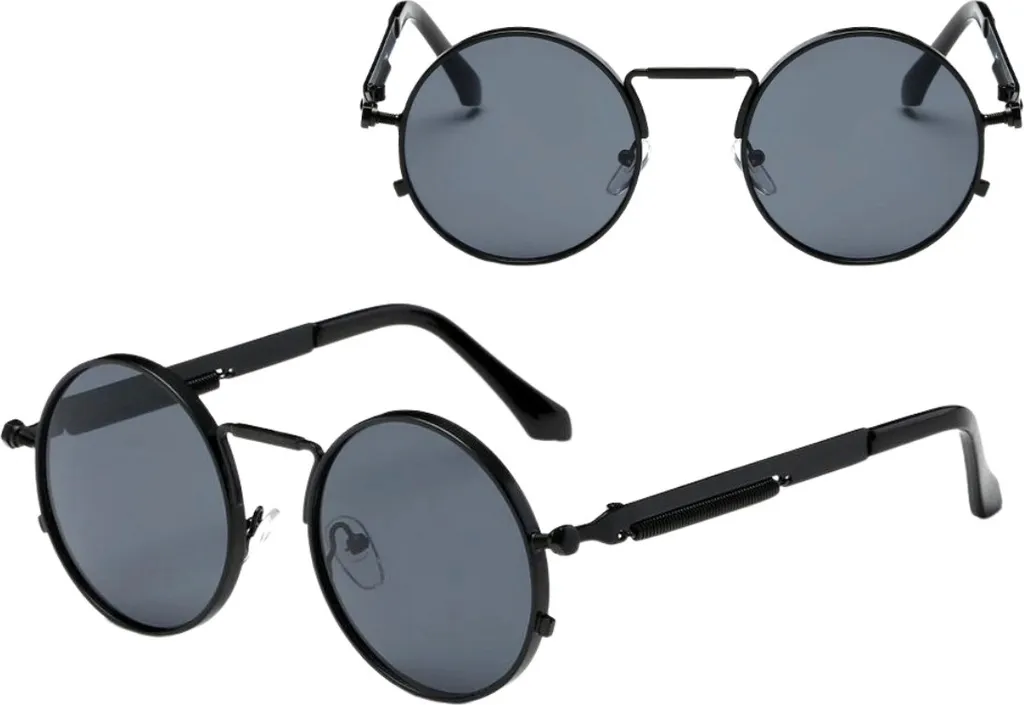 Occhiali da Sole Lenon Rotondi Metallo Nero UV400 47mm Unisex Retro