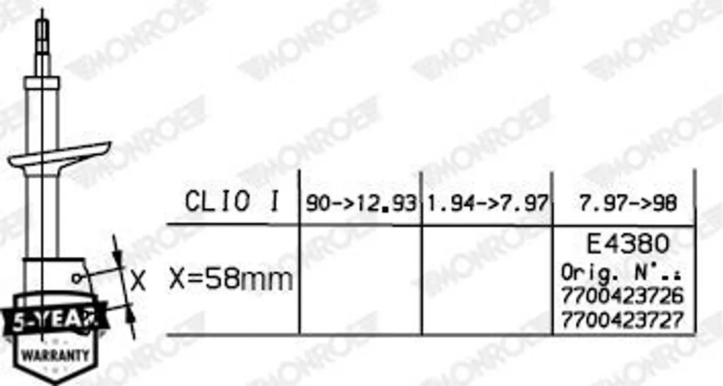 Amortisseur Monroe G7485 : Stop aux Vibrations sur Clio I 7700423726