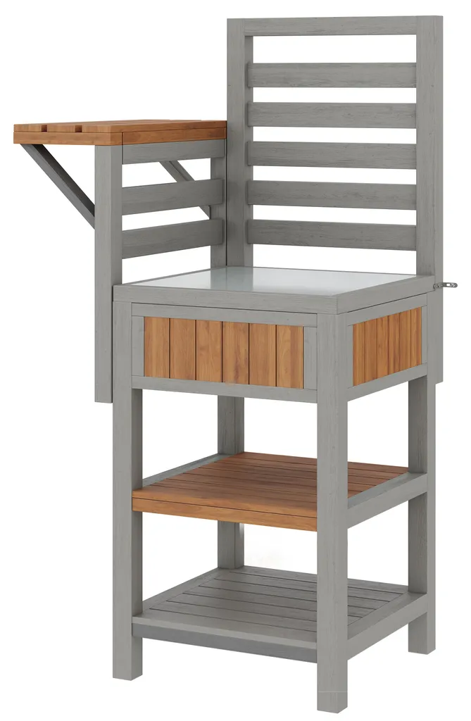 Desserte de Jardin avec Plan de Travail Inox et Étagères de Rangement - 9