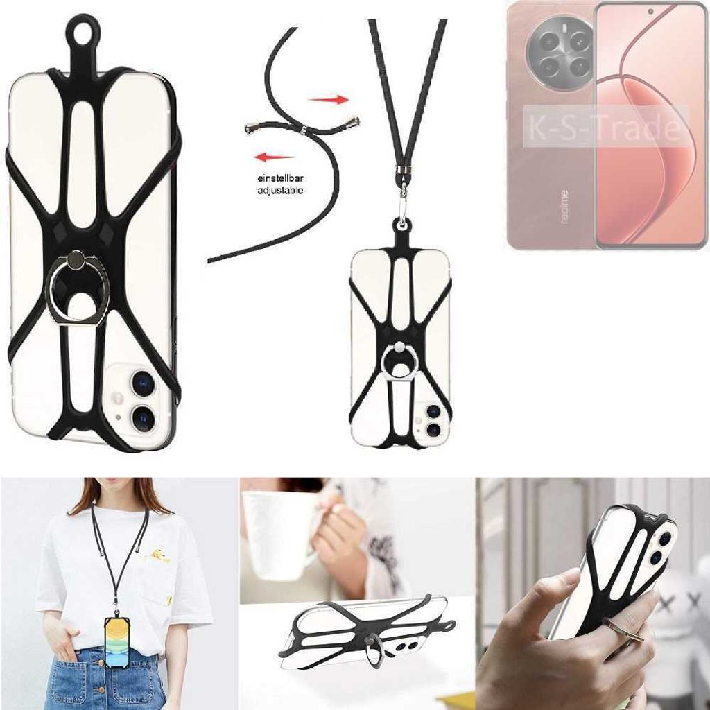 K-S-Trade 3in1 Handykette Handyband Handykordel Halsband Smartphone-Ring Handy-Ring kompatibel mit Realme P1 Pro 5G Fingerhalterung Handyring