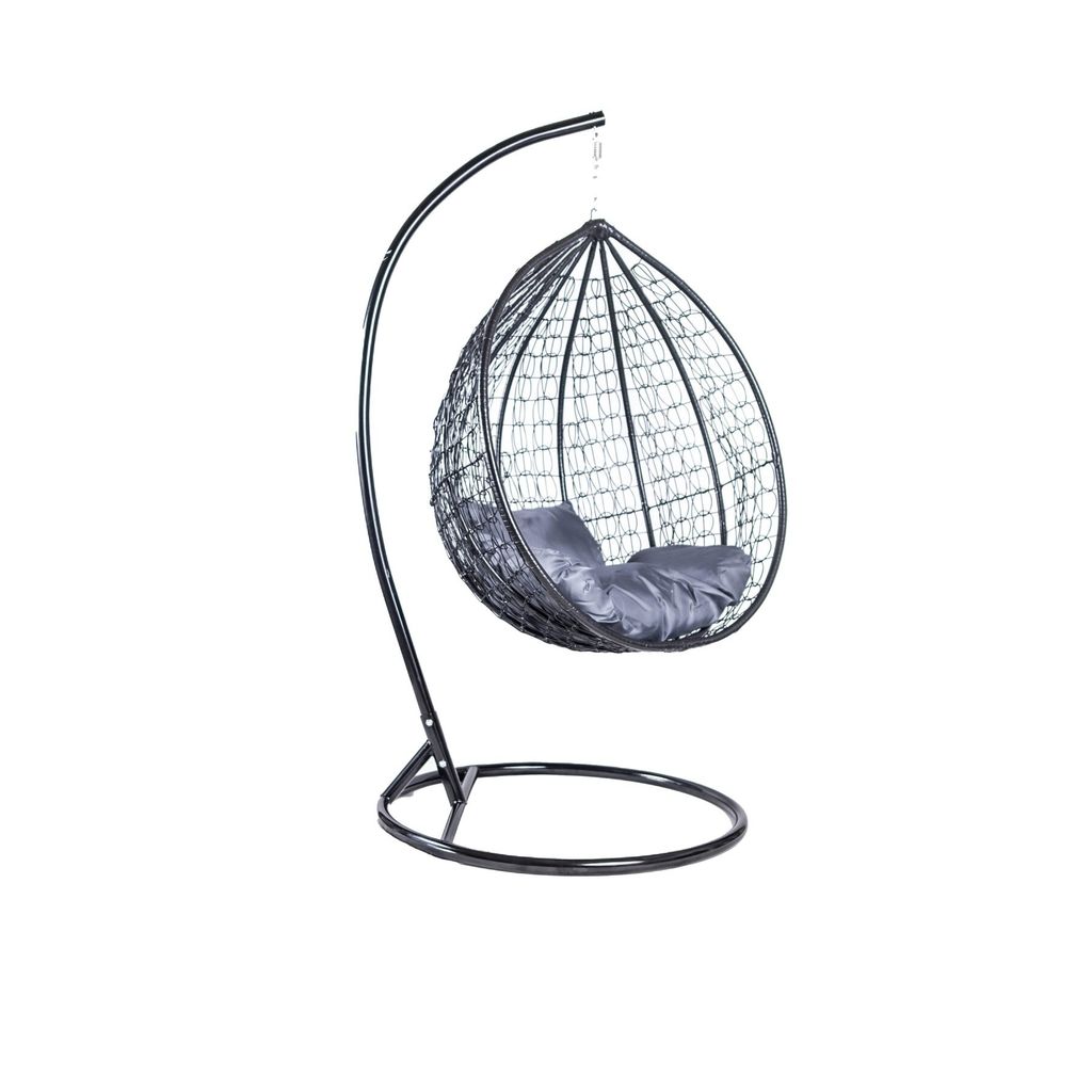 Bettso Polyrattan Hängesessel Relaxsessel Hängekorb mit Gestell Rattan Hängestuhl Sessel für Garten COBE Schwarz + Kissen Graphit