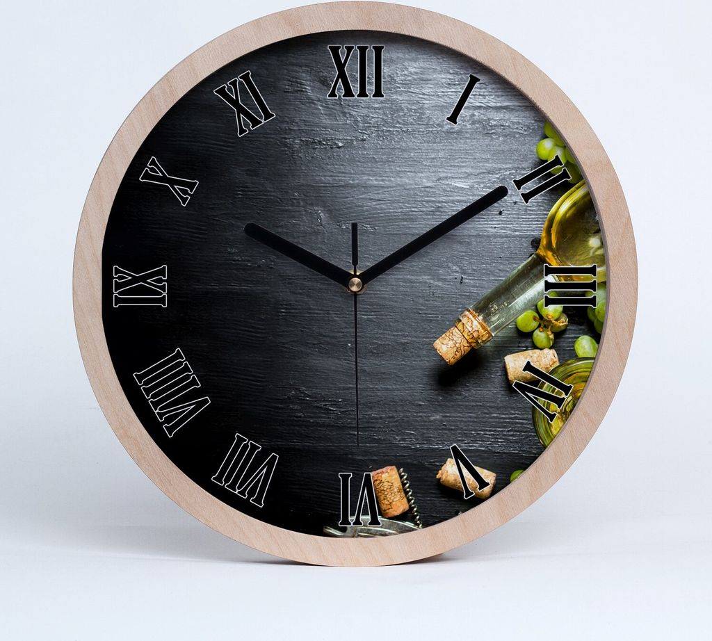 Holzuhr 20fi cm wanduhr - schwarze Spitzen - Weißwein und Obst
