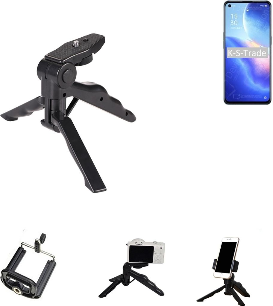 K-S-Trade Stativ Tisch-Ständer Dreibein Handy-Stativ Ständer kompatibel mit Oppo Reno5 K 5G Mini-Stativ Smartphone Tripod Handy-Stativ aus Plastik