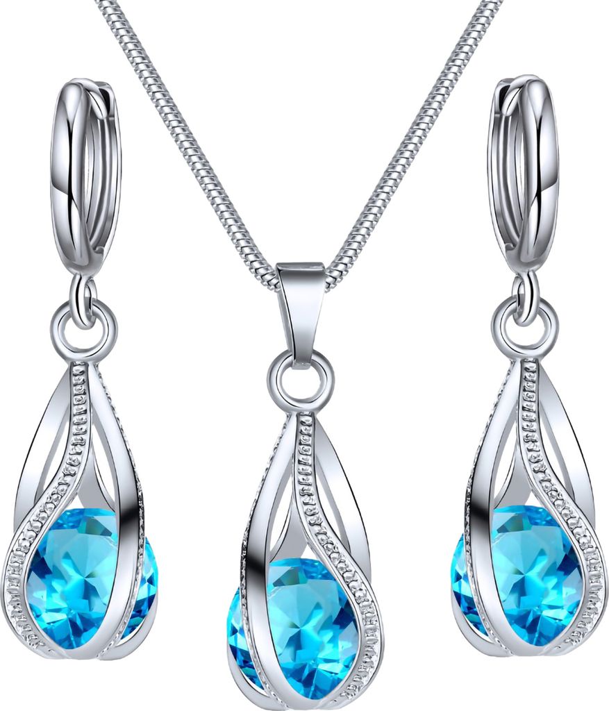 3 Stück/Set Damen-Ohrringe, leicht, glänzend, Kunstkristall, exquisite Damen-Halskette als Geschenk-Blau