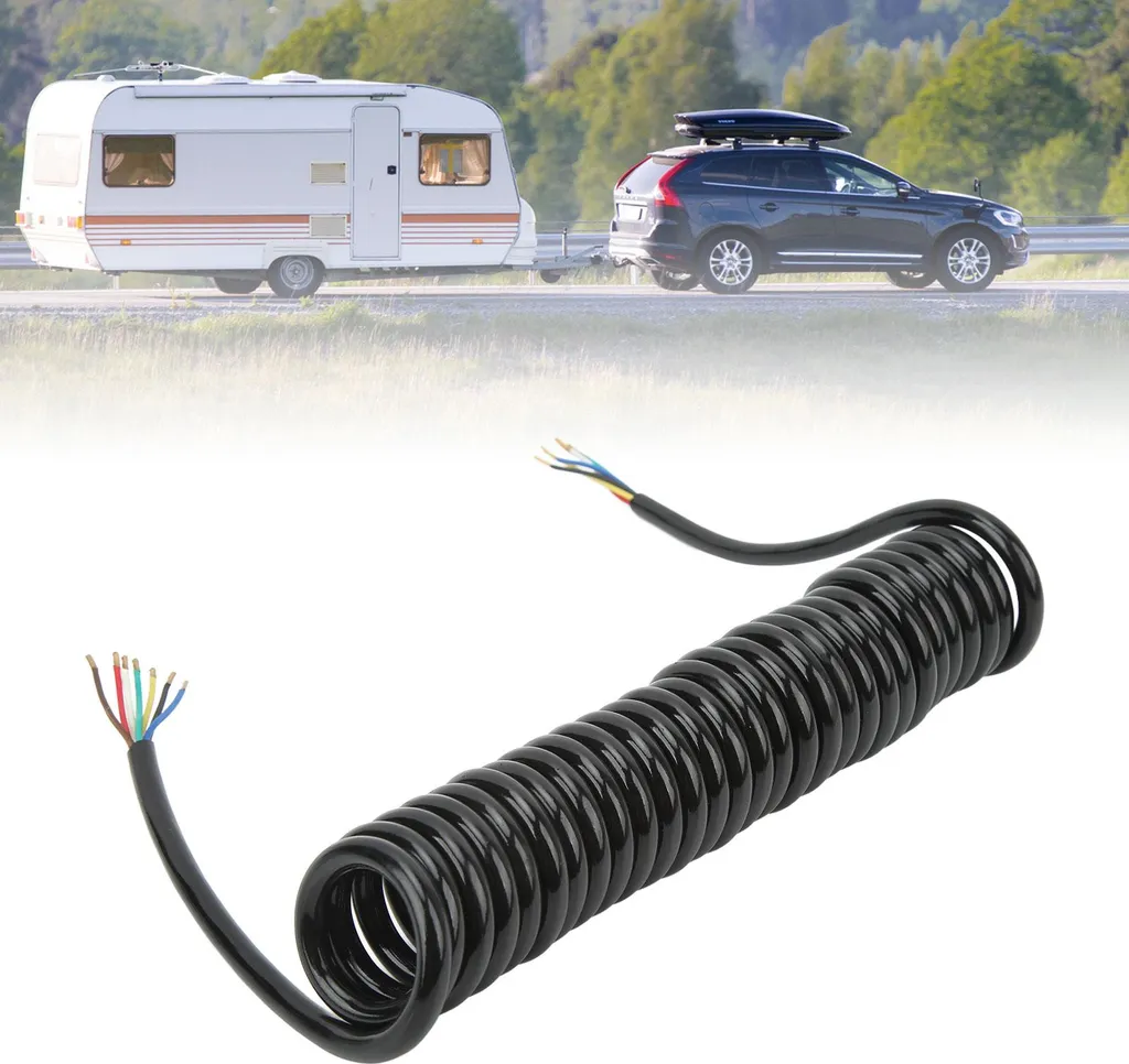 AHMistool Cavo di prolunga a spirale a 7 poli, 3 m, per auto, camion, rimorchi, camper, barche, UTV, trattore, ATV