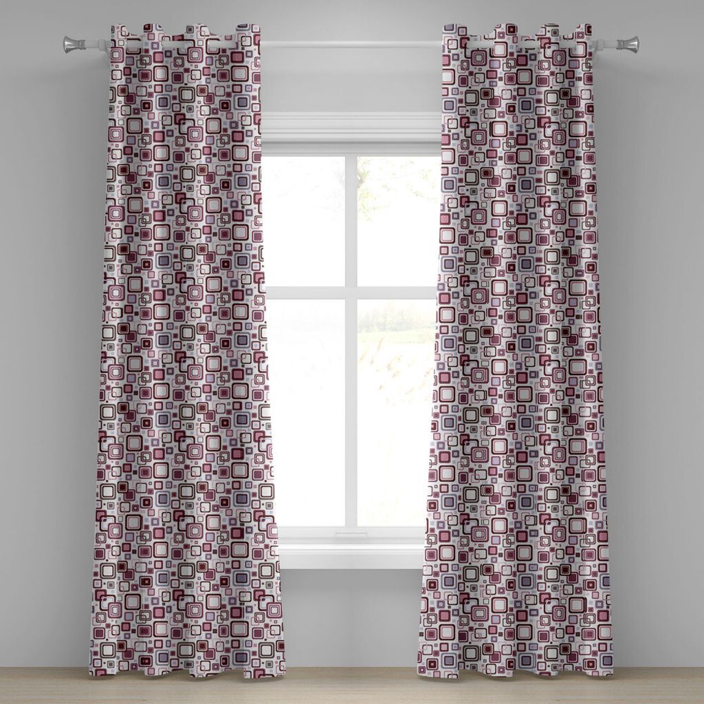 ABAKUHAUS Geometrisch Ösenvorhang, Großes kleines Quadrat-Retro- Muster-geometrischer Entwurf, Dekorative 2-Panel-Fenstervorhänge, 280 cm x 225 ...