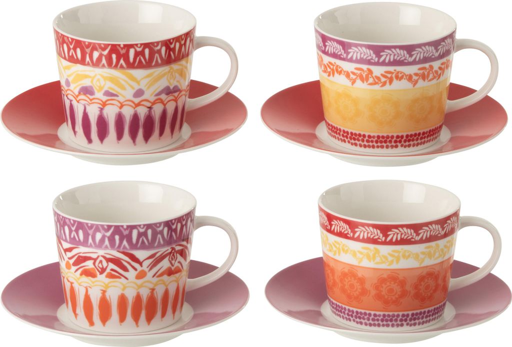 J-Line Dose Von 4 Tasse + Untertasse Keramik Lila/Rot Large
