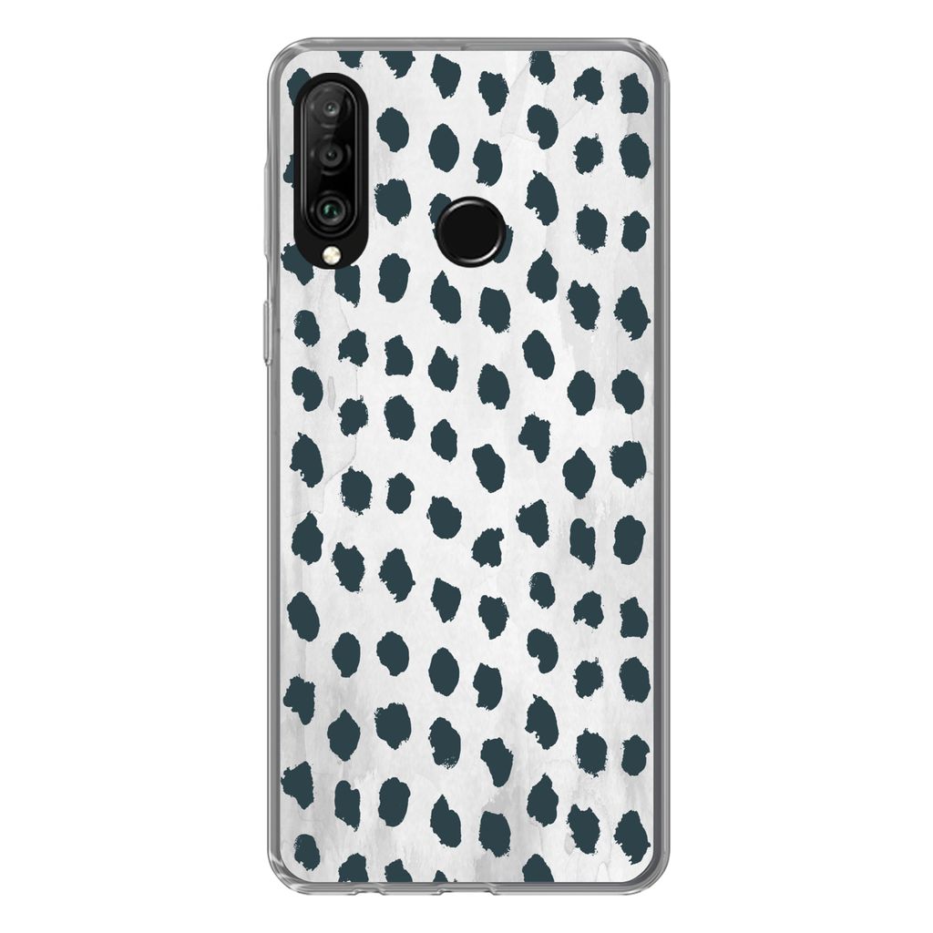 MuchoWow Handyhülle Schutzhülle Hülle für Huawei P30 Lite Polka dots - Schwarz - Marmor Silikon Softcase Handy Hülle - Handyhülle