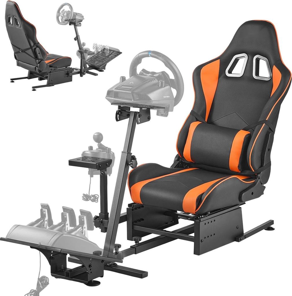 Lenkradständer - Rennsimulator-Ständer - Höhenverstellbar - Neigbar - Faltbar - Stahlkonstruktion - Mit Pedal- und Schalthebelhalterung - Kompat...