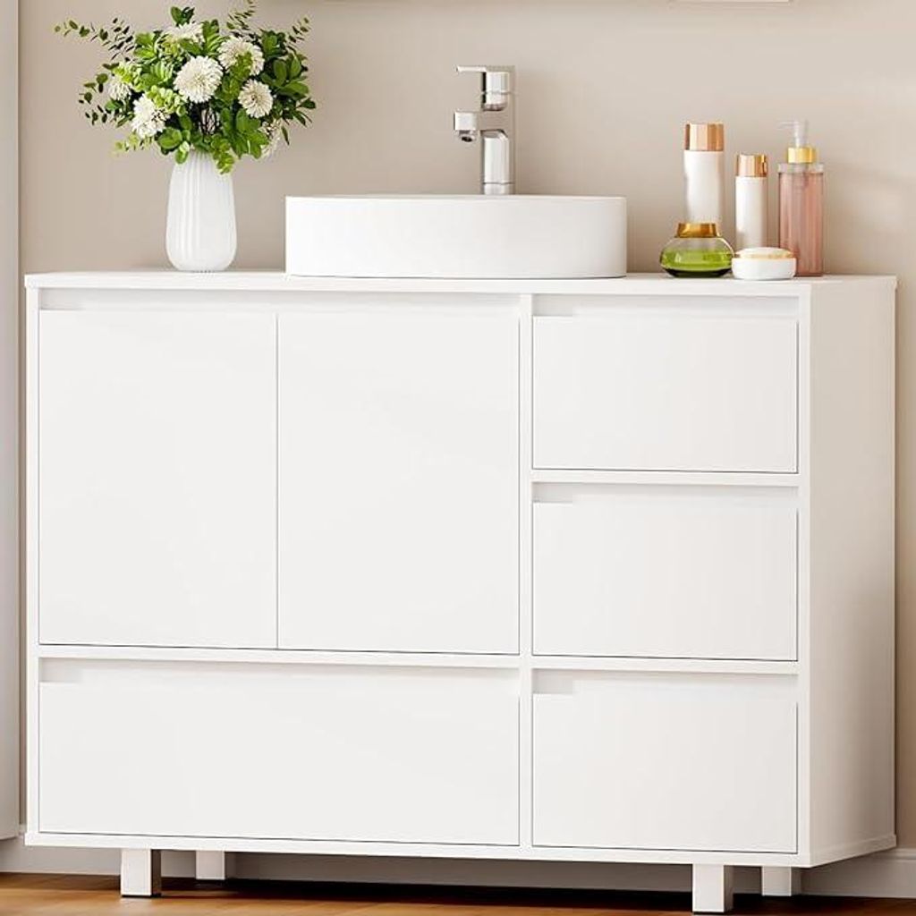 Waschbeckenunterschrank, Badezimmerschrank mit 4 Schubladen Produktbild 