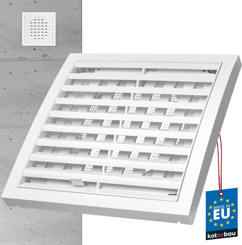 KOTARBAU Lüftungsgitter 150 x 150 mm Rund Ø100 mm Verschließbar Abluftgitter Kunststoff mit Insektenschutz Abschlussgitter Rechteckig Weiß La...