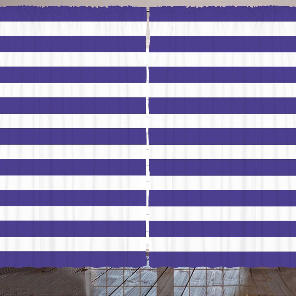 ARANDE Gestreift Gardine, Marine Marinestyle Navy Blue und White Sailor Thema geometrische Muster Kunstdruck, 280 x 175 cm, Lila