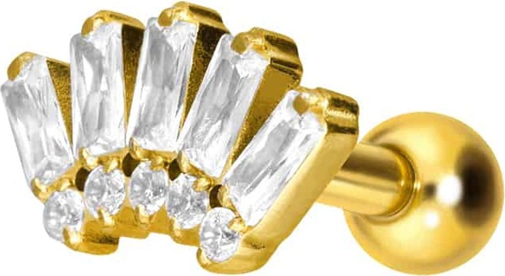 Ohrpiercing Titan Ohrpiercing mit Innengewinde 10 EINGEFASSTE KRISTALLE Gold Stablänge: 6mm