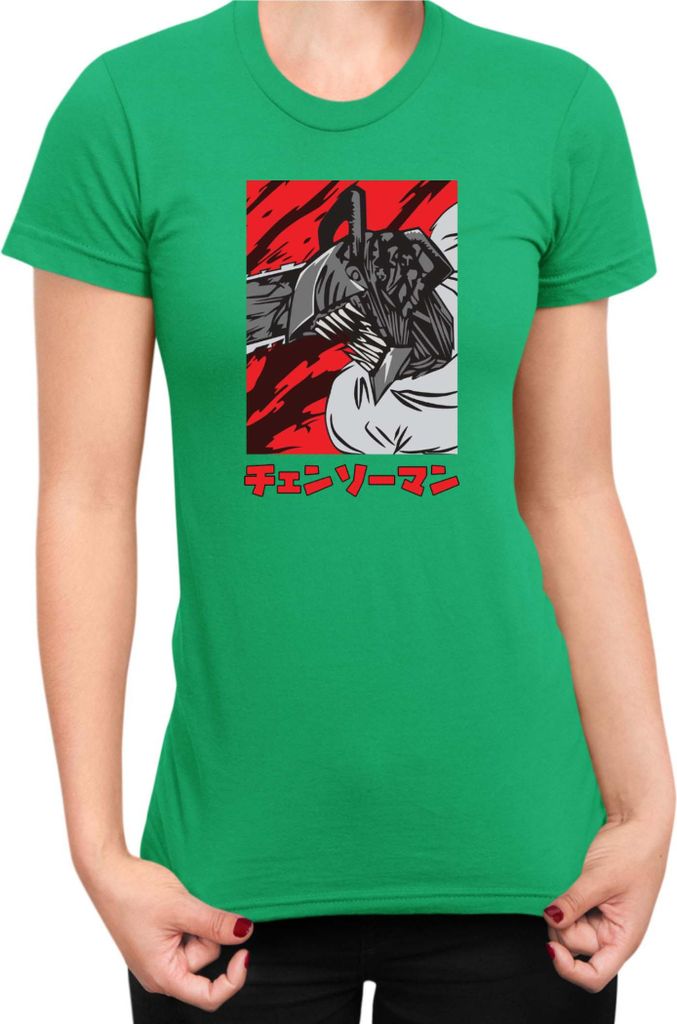 Damen T-Shirt Manga Japan Anime Comics Animation Chainsaw Anime manga Man 13, Lady L / Grün