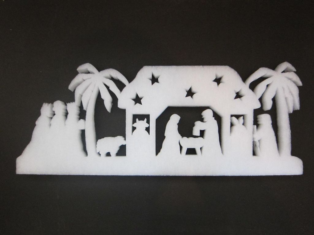 Winterdeko KRIPPEN-WELT. 63x25cm. Aus SCHNEEWATTE, 4cm dick.
