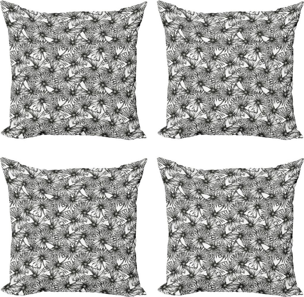 ABAKUHAUS Blumen Kissenbezug Set (4 Stück), Palme Blatt-Skizze Kunst, Moderner Doppelseitiger Digitaldruck, 40 cm x 40 cm, Dunkler Reseda Grün Weiß