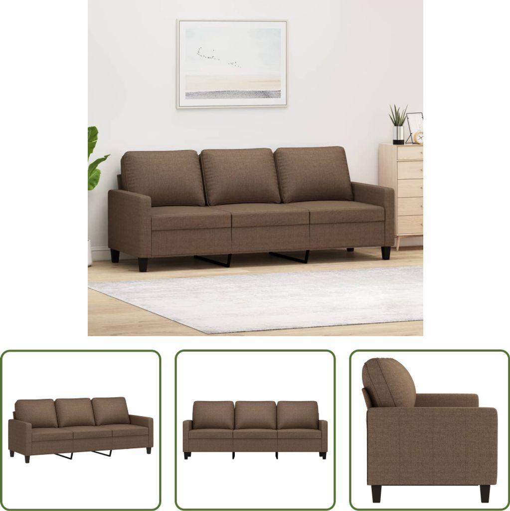The Living Store 3-Sitzer-Sofa Braun 180 cm Stoff