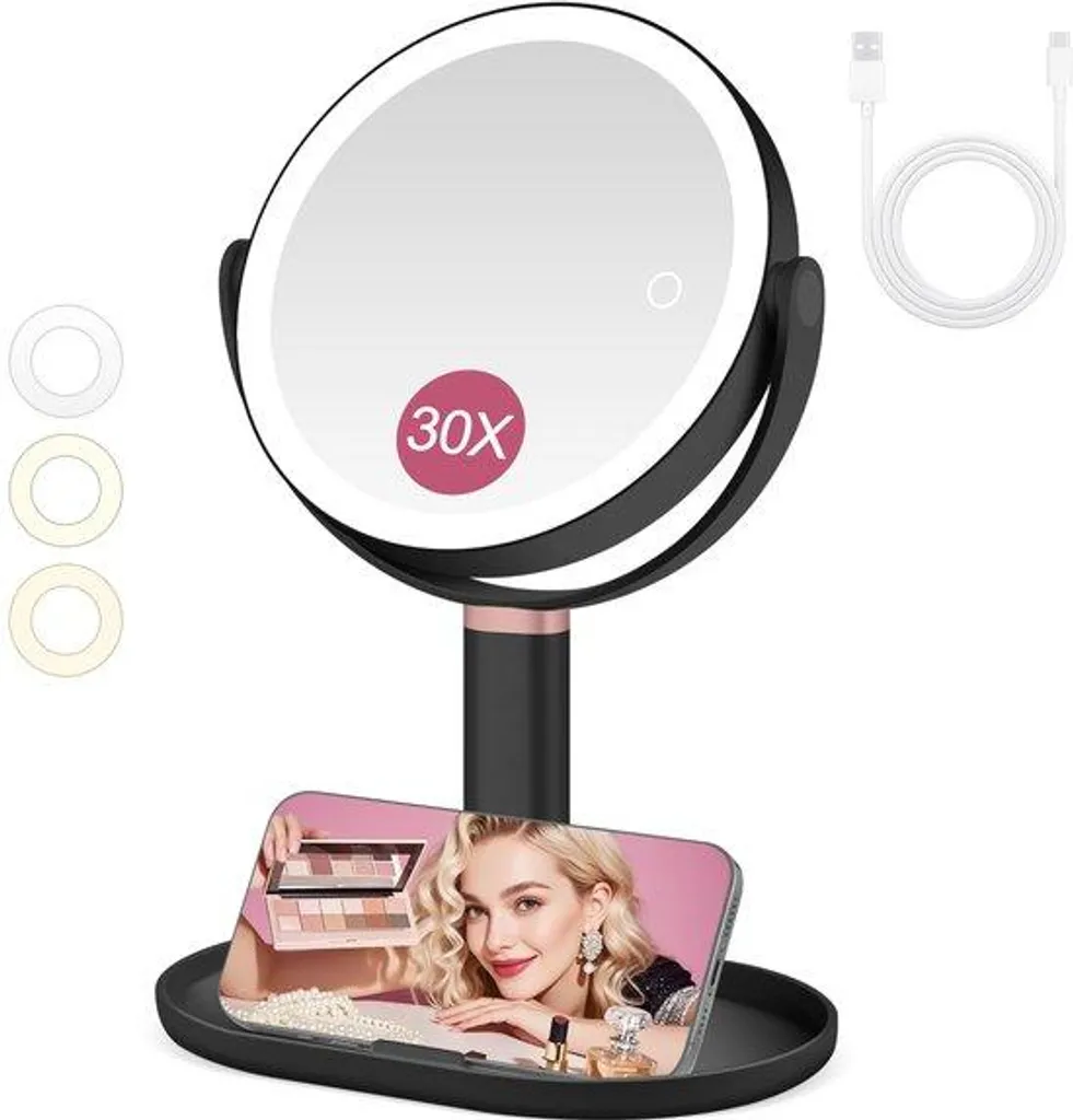 Miroir de maquillage pliable avec LED et zoom 30x - Accessoire Beauté