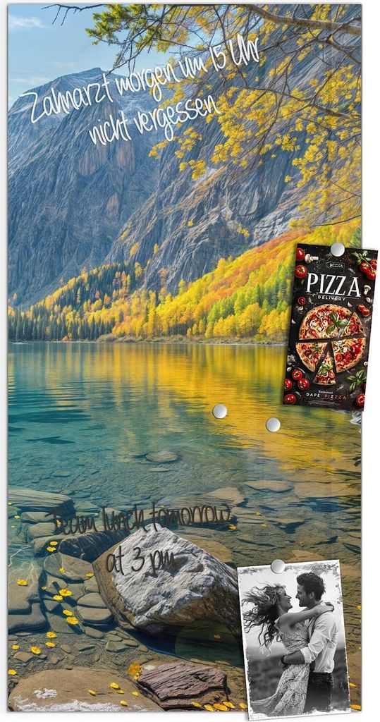 Magnettafel 50x100cm Pinnwand Whiteboard beschreibbar - Bergsee im Herbst