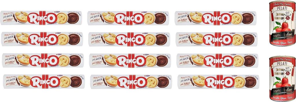 12x Ringo Tubo Vaniglia Kekse mit Vanillecreme 165g + Italian Gourmet 100% italienische geschälte Tomaten dosen 2x 400g