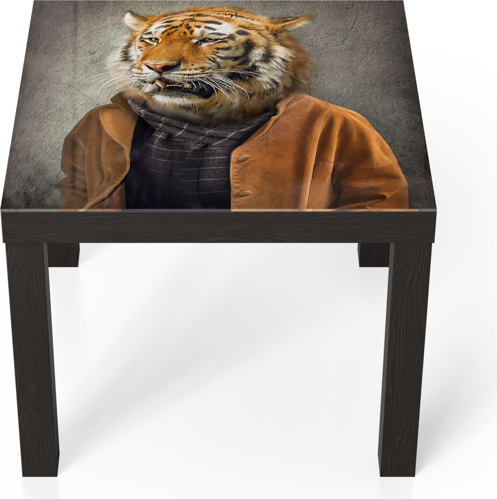 DEQORI Couchtisch 55x55 cm Schwarz 'Tiger in Menschengestalt' Glas Beistelltisch