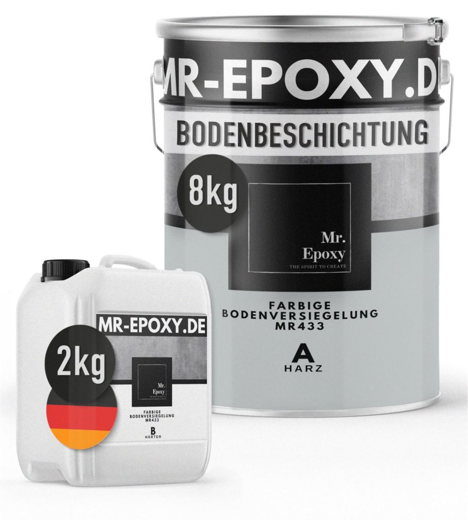 Mr. Epoxy Epoxidharz Bodenbeschichtung (10 kg, RAL 7035 Lichtgrau) - 2K Betonfarbe für Garagen, Keller & Werkstatt Boden - Flüssigkunststoff Epox...