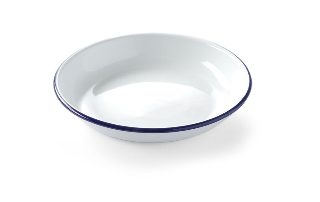 12x Emaillie Teller tief, weiß blau Ø 24 cm