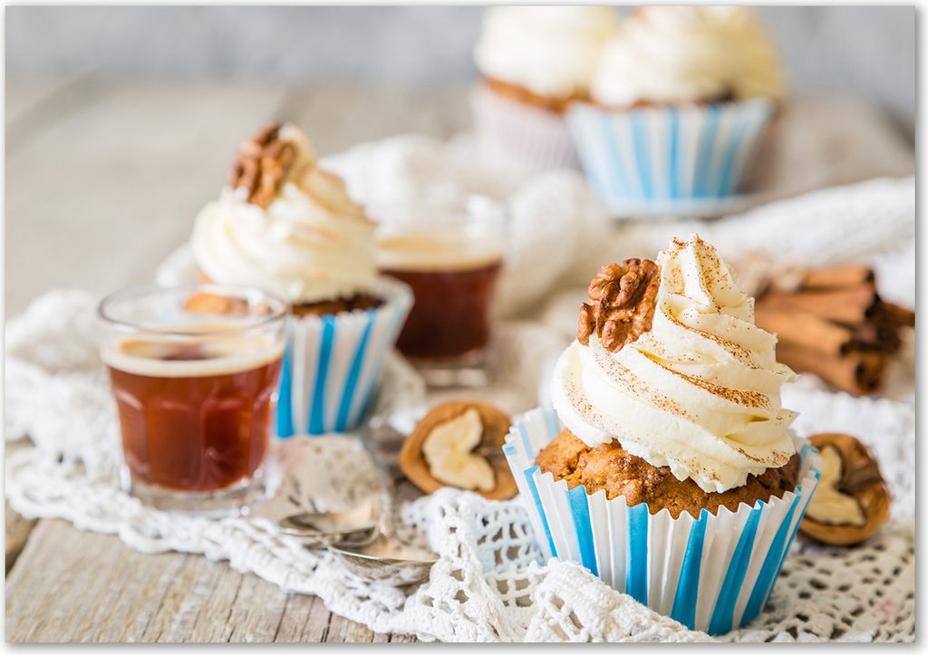 Tulup Glas-Bild - 100 x 70 - Wandbild aus Glas - Wandkunst - Wandbild hinter gehärtetem Sicherheitsglas - Essen & Getränke - Muffins - Mehrfarbig
