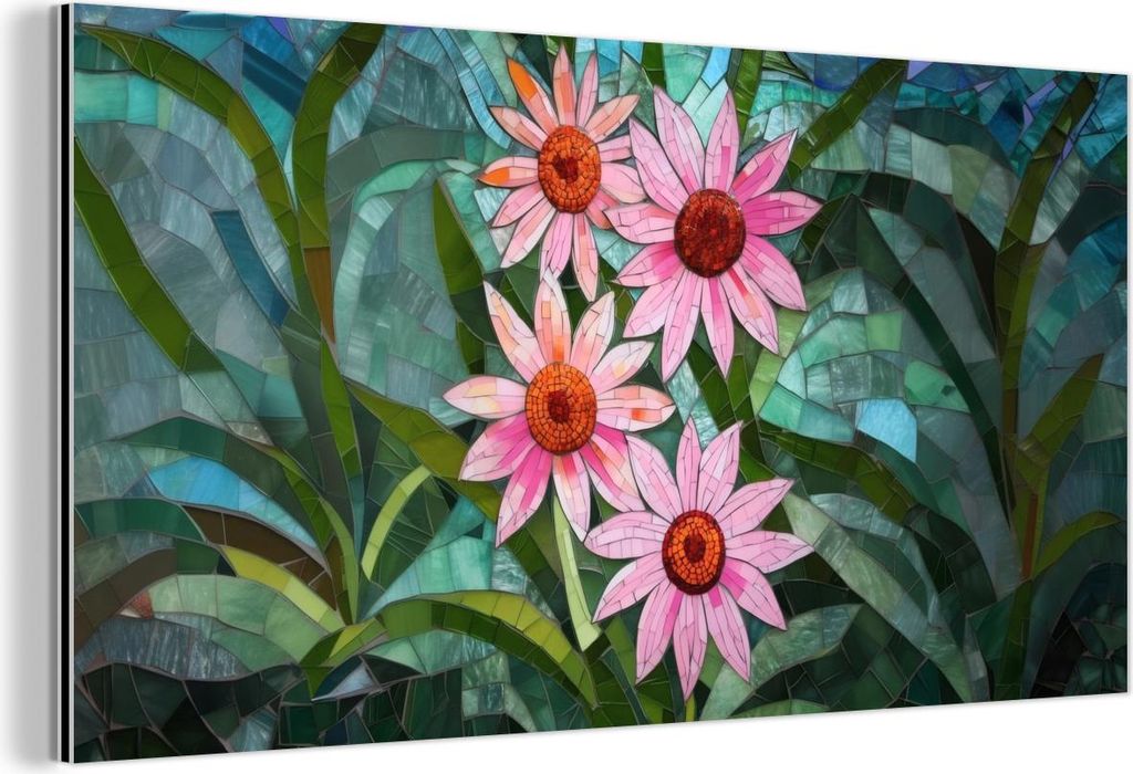 MuchoWow Wanddekoration Metall Metallbild Wandkunst 80x40 cm Blumen - Rosa - Glasmosaik MuchoWow Aluminium Gemälde - Wanddekoration - Alubild