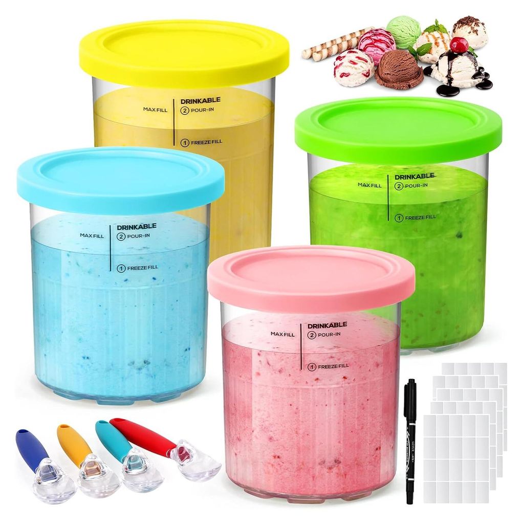 4-teiliger Creami-Behälter für Ninja Creami NC501 NC500 Serie, Eiscremebehälter mit 4 Löffeln für Ninja Eismaschinenzubehör, Eiscremebehälte...